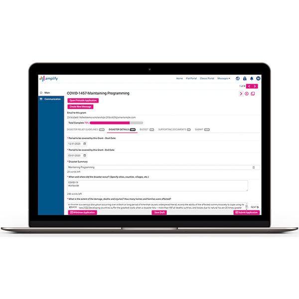 A grant application form within SmartSimple CLOUD for Grants Management