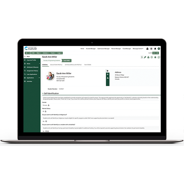 Screenshot of a personal profile in SmartSimple Cloud