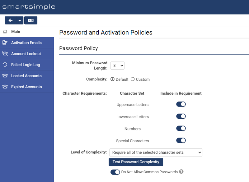 SmartSimple's Password Configuration