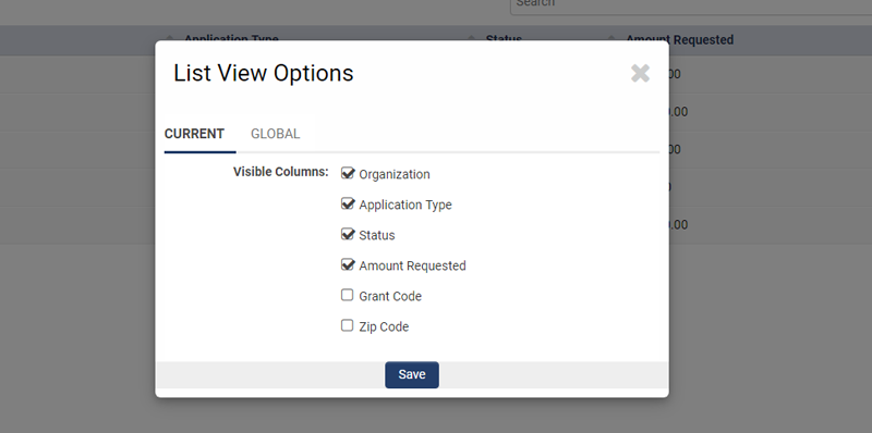 Personalize the visibility of columns in this list view on the