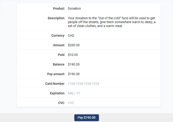 Single step Stripe integration payment option where the user can enter their payment details and see mapped fields in a single popup window.