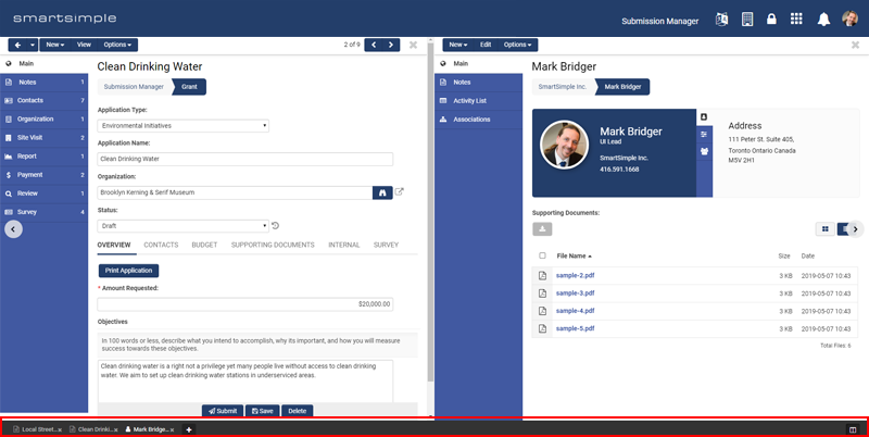 The new optional Tab Bar feature showing a record and user. You can navigate, compare and edit different records concurrently using the tab bar at the bottom.