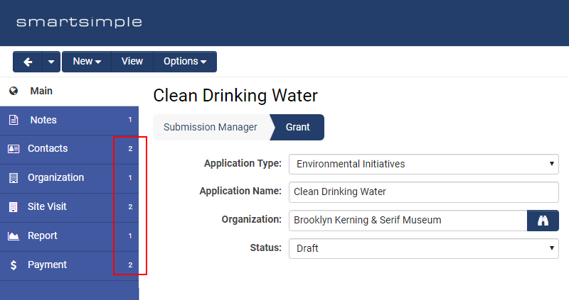 Record counts will now display for items in the left navigation such as contacts, organizations and activities. 