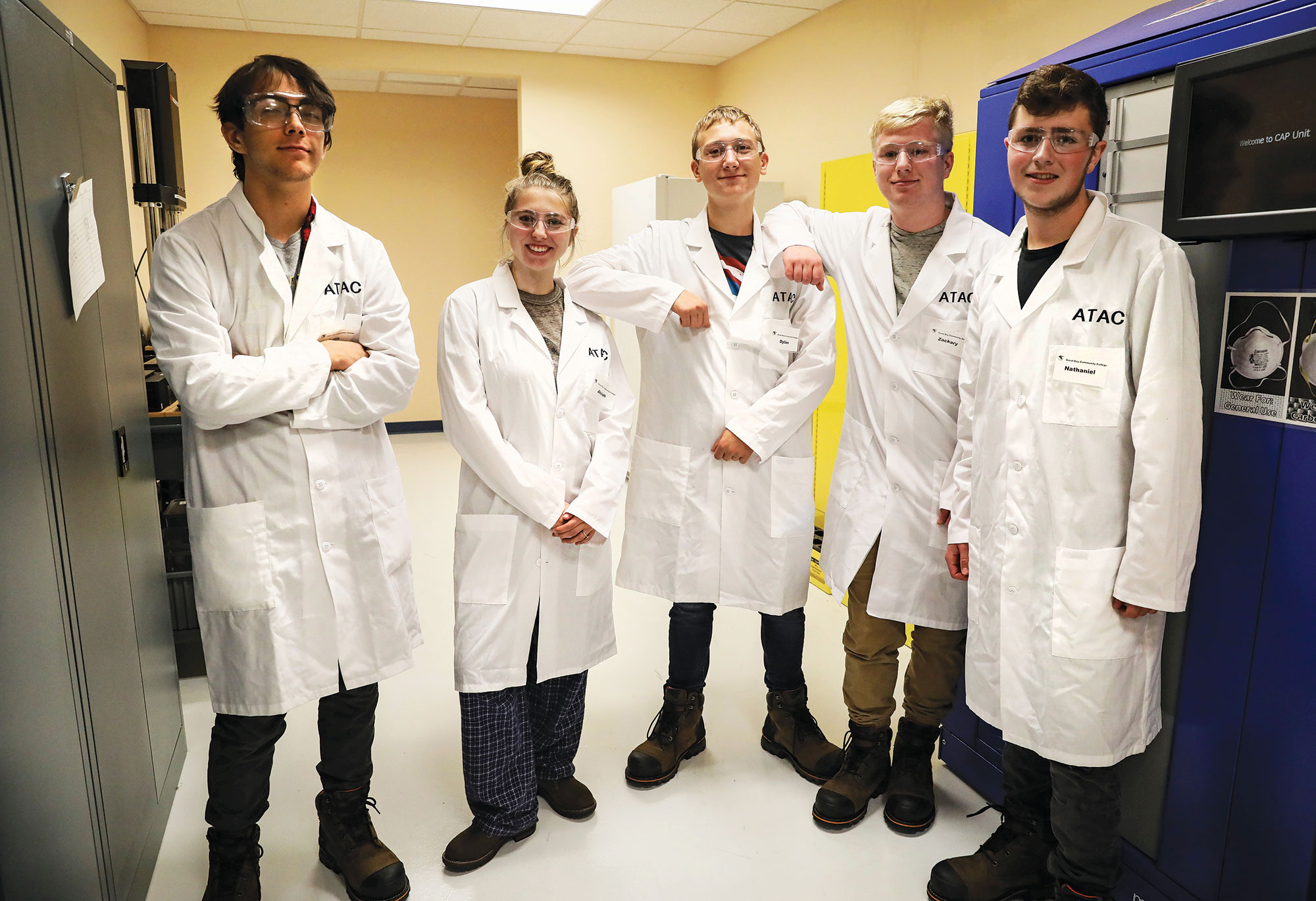 Photo by Cheryl Senter. Spaulding High School students preparing at Great Bay Community College for careers in advanced manufacturing.