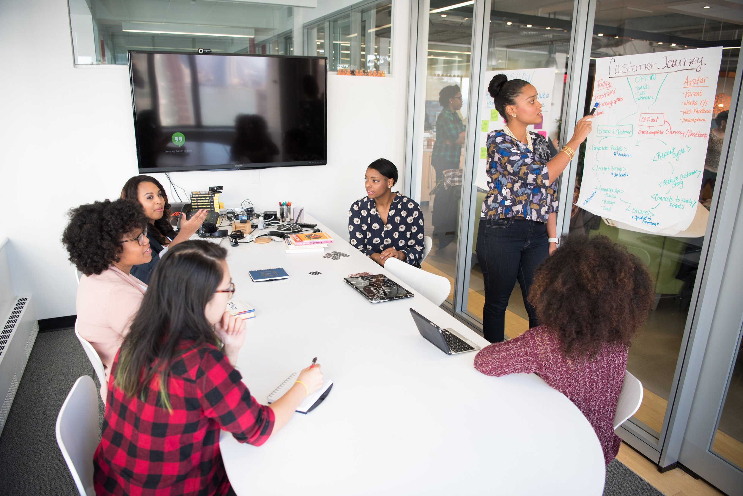 Women in an office meeting. Photo by Christina Morillo