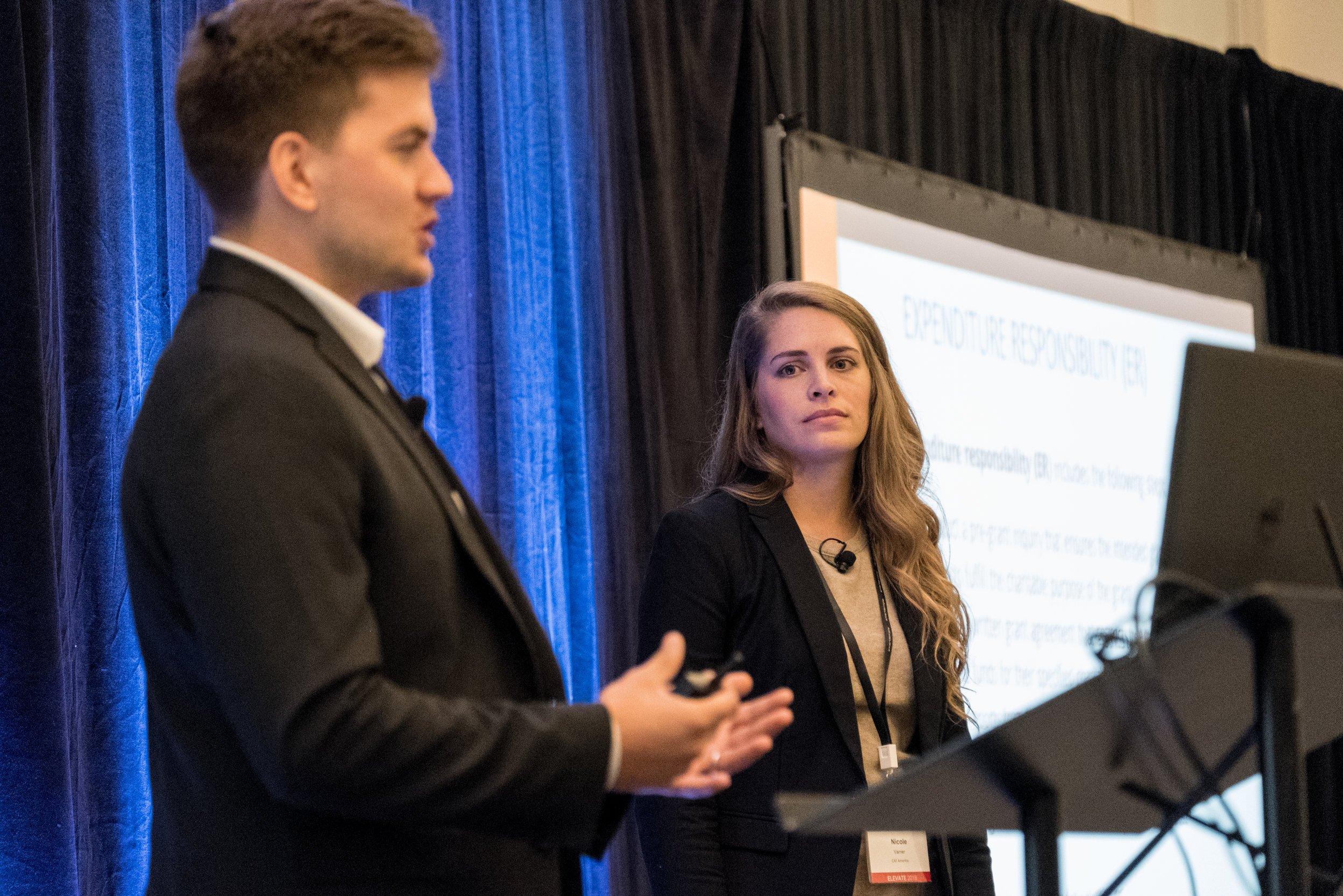 Tucker Johnson and Nicole Varner from CAF America presenting best practices when vetting international organizations when giving globally
