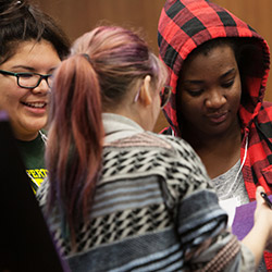 Three young girls in conversation